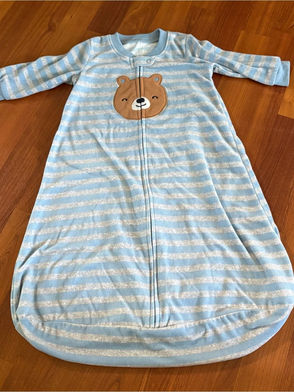 Carters Blue Striped Fleece Bear Sleep Sack - 6-9 months